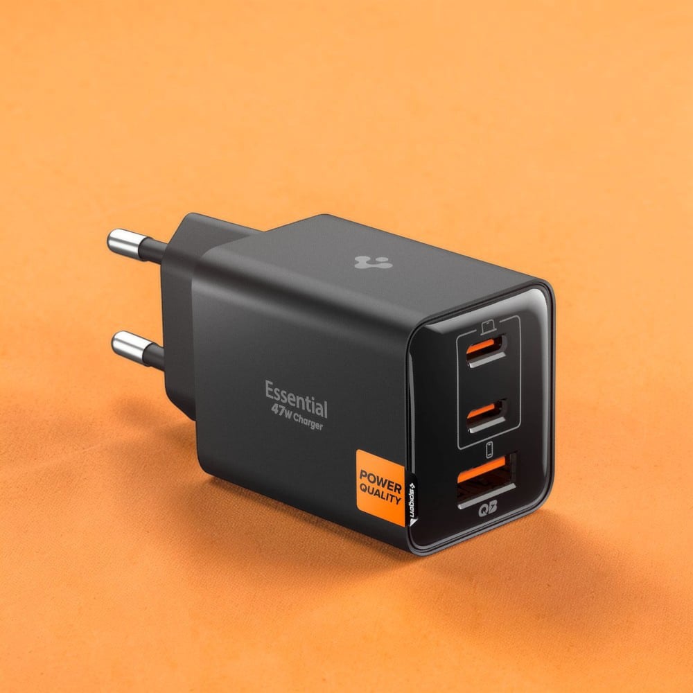 Spigen - Φορτιστής τοίχου Essential EE473EU (ACH09465) - USB, 2x Type-C, Γρήγορη φόρτιση, Quantum Boost, 47W - Μαύρο - Image 3