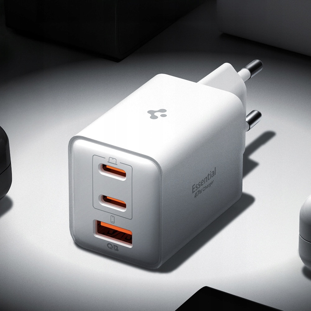Spigen - Φορτιστής τοίχου Essential EE473EU (ACH09464) - USB, 2x Type-C, Γρήγορη φόρτιση, Quantum Boost, 47W - Λευκό - Image 4