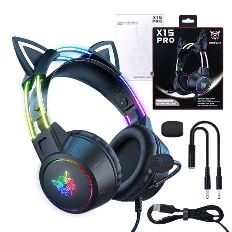 ONIKUMA Ακουστικά Gaming X15 PRO με Αυτιά Γάτας (Μαύρο) - Image 2