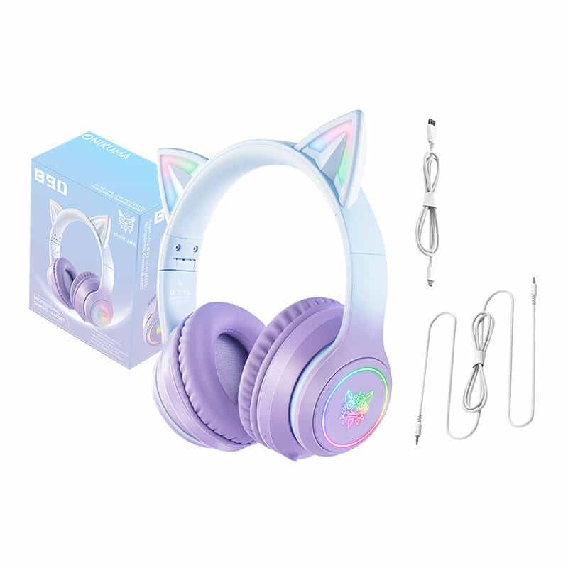 ONIKUMA Ασύρματα Ακουστικά Gaming B90 με Αυτιά Γάτας (Γαλάζιο/Μοβ) - Image 6