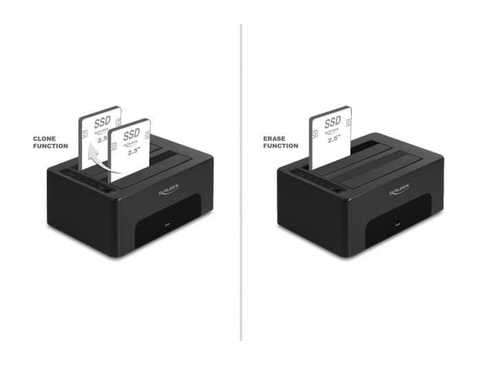 DELOCK docking station για 2.5" ή 3.5" SATA HDD/SSD 64187, 2 θέσεων, 5Gbps, clone/erase function, μαύρο - Image 3