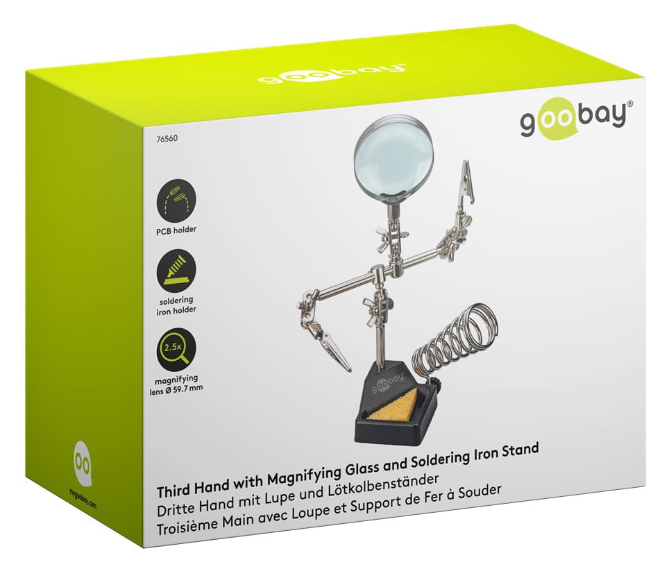 GOOBAY βάση στήριξης πλακέτας 76560 με μεγεθυντικό φακό & θέση για κολλητήρι, 2x βραχίονες, μαύρη - Image 10
