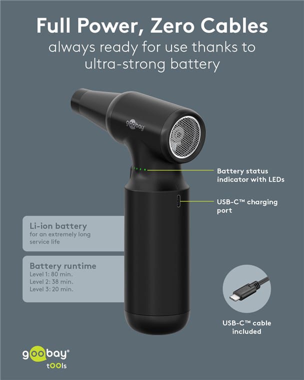 GOOBAY ηλεκτρικό air duster 77830, 100W, 6000mAh, μαύρο - Image 5