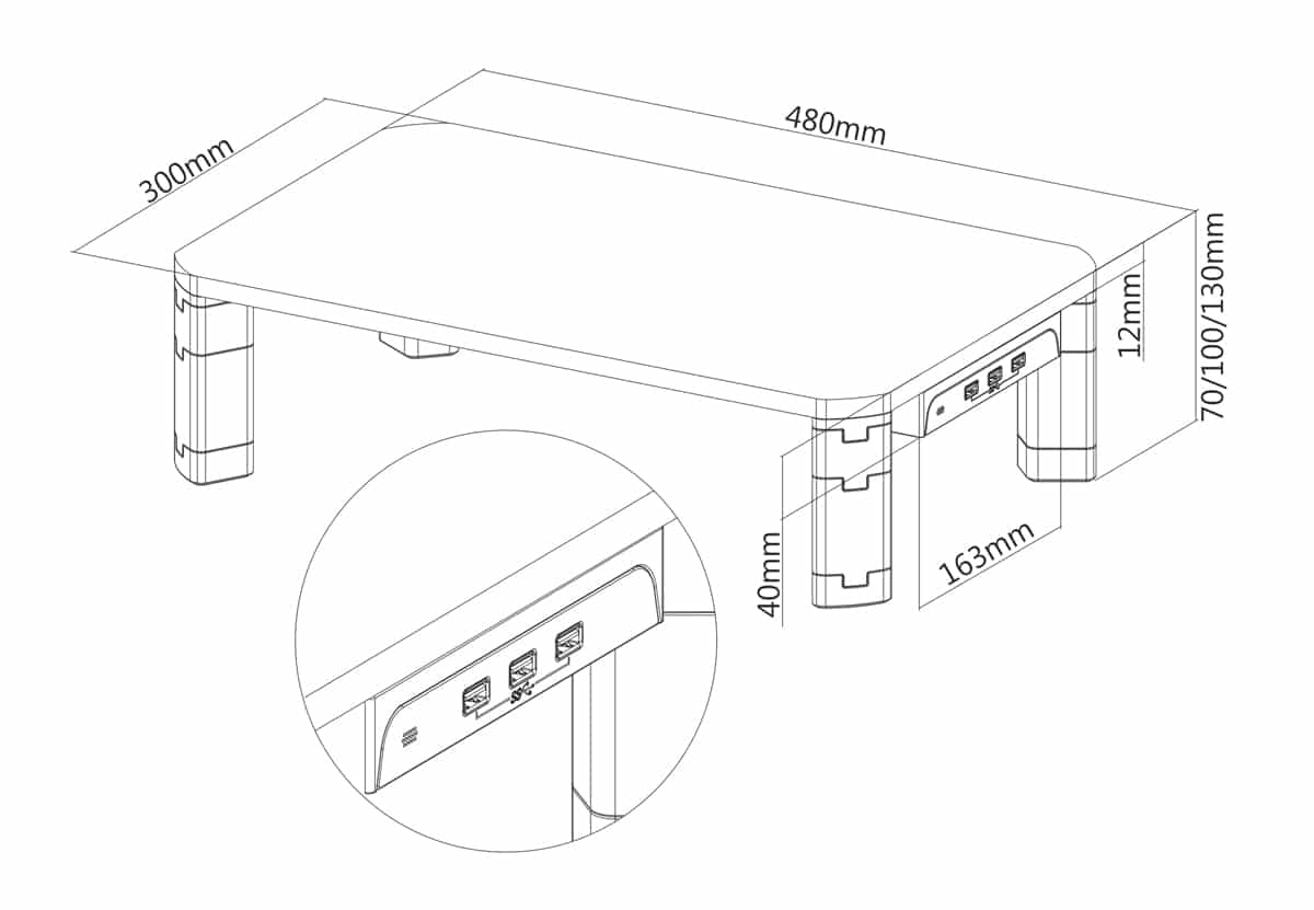 BRATECK επιτραπέζια βάση AMS-7 για οθόνη 17-32", 3x USB 3.0, 20kg - Image 5