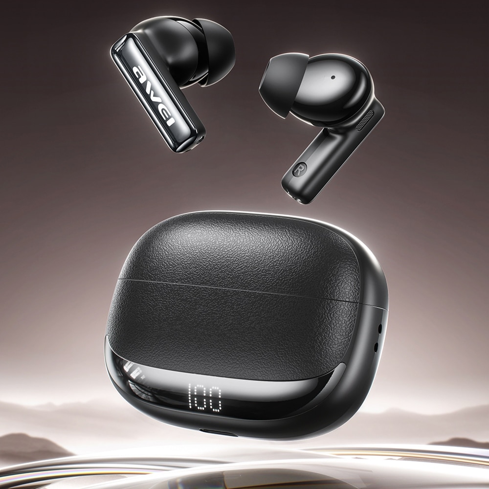 Ασύρματα ακουστικά AWEI TA19 ANC Bluetooth 6.0 TWS + βάση σύνδεσης, μαύρο - Image 2