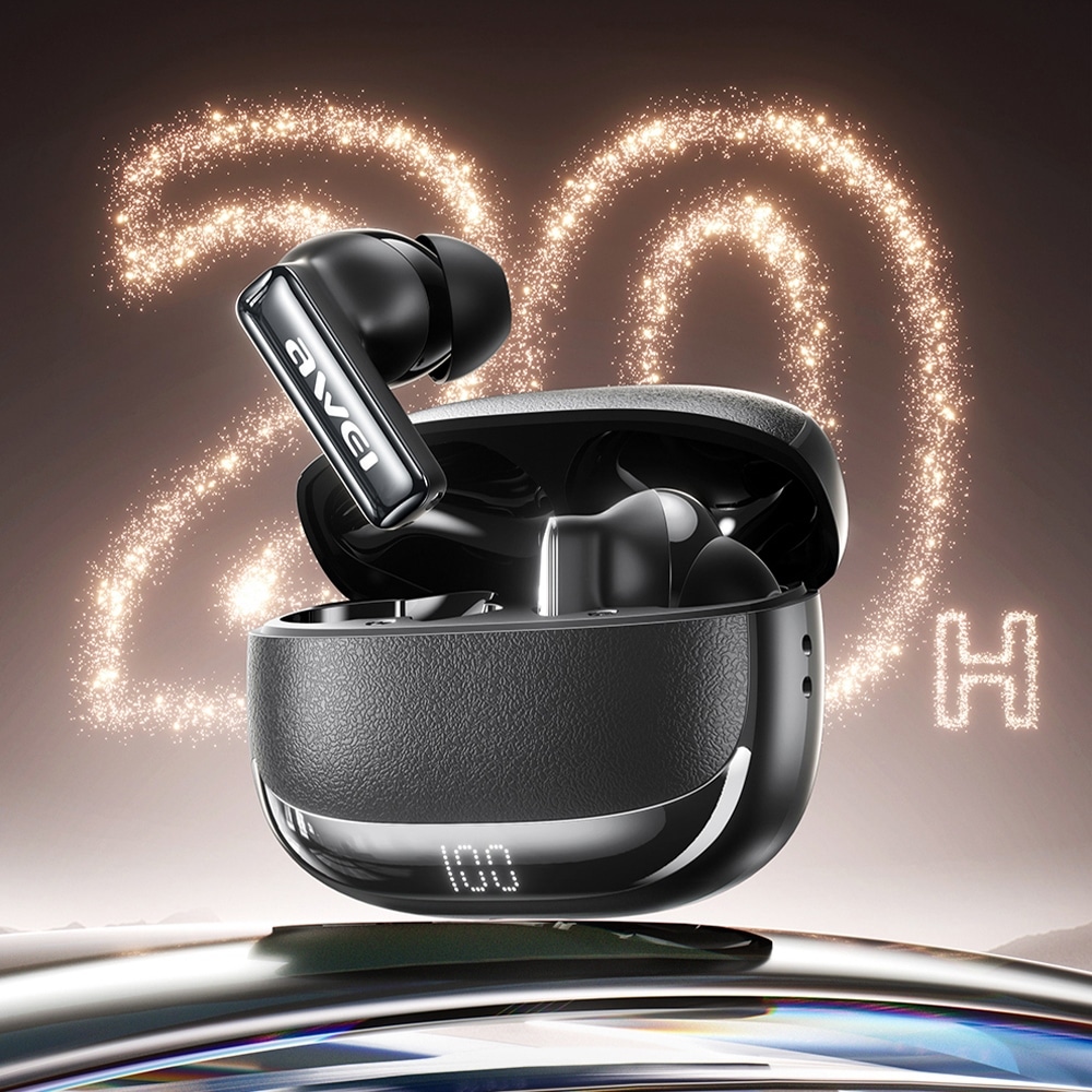 Ασύρματα ακουστικά AWEI TA19 ANC Bluetooth 6.0 TWS + βάση σύνδεσης, μαύρο - Image 3
