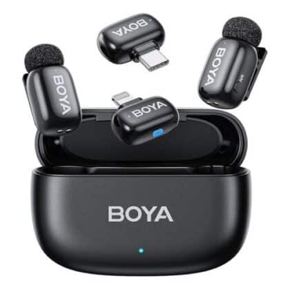 BOYA Ασύρματο Μικρόφωνο Mini 2-01 2.4GHz, με 2 πομπούς και 2 δέκτες (Type-C και Lightning) Μαύρο EU