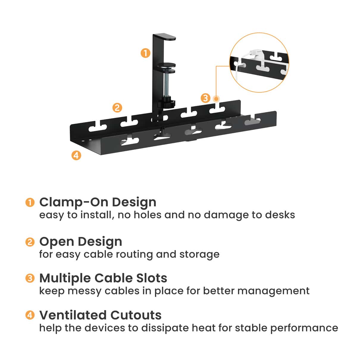 BRATECK cable management γραφείου CC11-10-1, μεταλλικό, 40x12.9x19cm, μαύρο - Image 2
