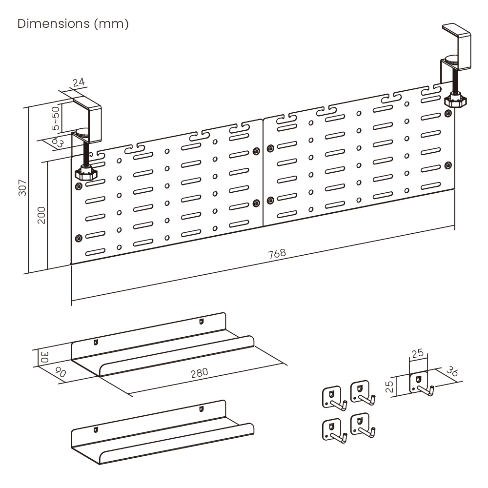 BRATECK cable management γραφείου CC11-20-2, μεταλλικό, 768x63x307mm, μαύρο - Image 9