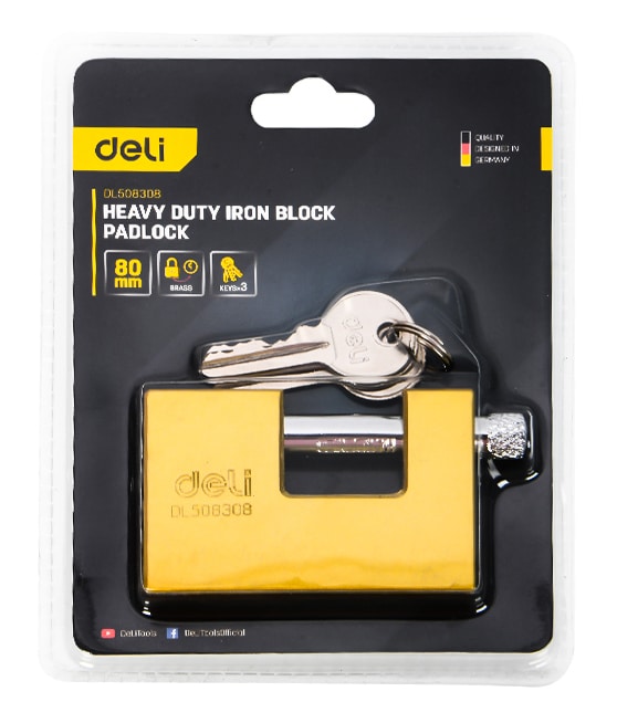 DELI λουκέτο τάκου με κλειδί DL508308, heavy duty, 80mm - Image 3