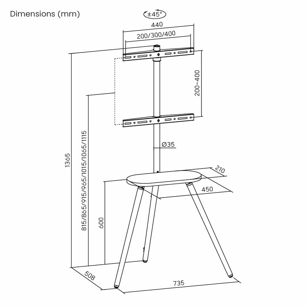 BRATECK βάση τηλεόρασης δαπέδου FS28-44F-04, 43-65", έως 35kg, με ράφι - Image 6