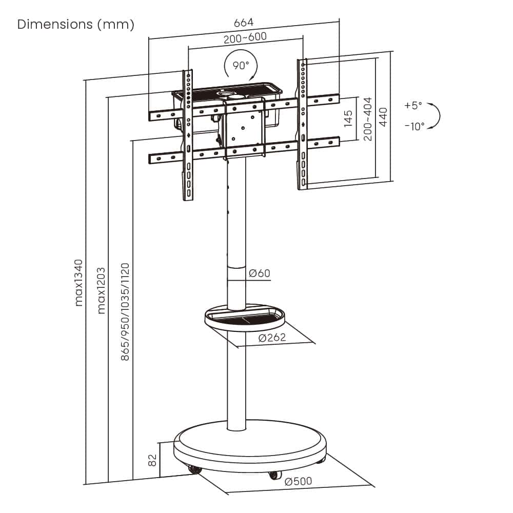 BRATECK βάση τηλεόρασης δαπέδου FS38-46TWE, 37-86", έως 50kg, με ράφι & cable management, ροδάκια, μαύρη - Image 6