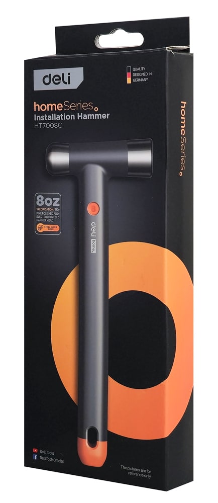 DELI σφυρί μπάλας HT7008C με αντιολισθητική λαβή, 250gr, 245mm, γκρι/πορτοκαλί - Image 3
