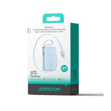 Φορτιστής Joyroom με ψηφιακή οθόνη, C+U+U, PD 35W, 10000 mAh με ενσωματωμένο ανασυρόμενο καλώδιο 2x Type-C (0,7m) Μπλε (JR-PR2L)