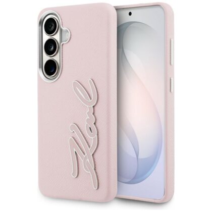 Karl Lagerfeld Grained Signature Μεταλλικό Λογότυπο - θήκη για Samsung Galaxy S26 - Ροζ