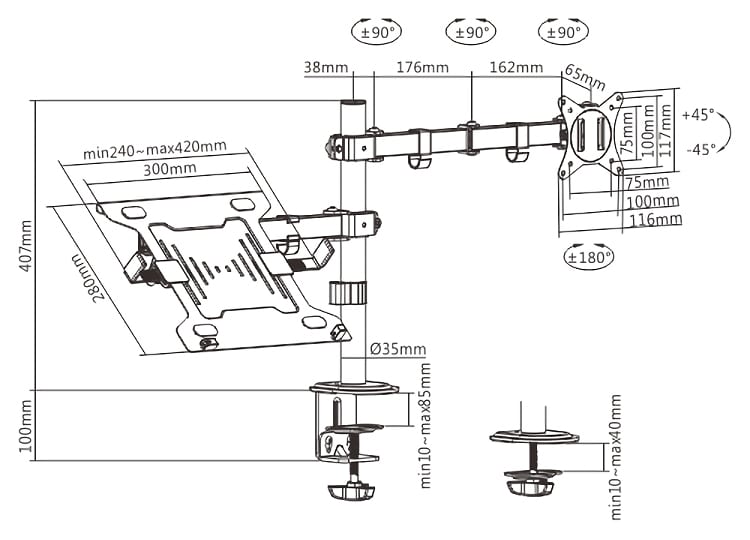 BRATECK βάση γραφείου οθόνης LDT66-C024ML, 17-32", έως 9kg, με θέση για laptop - Image 6