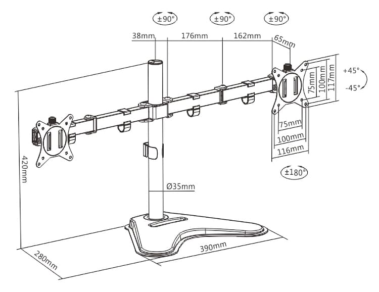 BRATECK βάση γραφείου για 2x οθόνες LDT66-T024, 17-32", έως 9kg - Image 5
