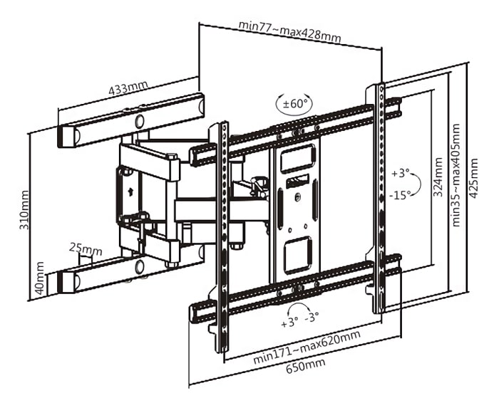 BRATECK επιτοίχια βάση τηλεόρασης LPA61-466, 37-80", έως 60kg, full motion - Image 5