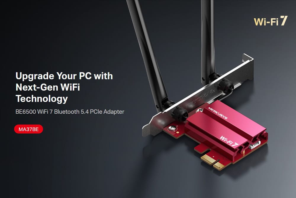 MERCUSYS κάρτα δικτύου WiFi 7 & Bluetooth MA37BE, 6500Mbps BE6500, PCIe, V1.0 - Image 2