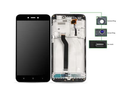 LCD για Xiaomi Redmi 5A, Δακτύλιος αισθητήρα κάμερας, πλέγμα αυτιών, με πλαίσιο, Μαύρο
