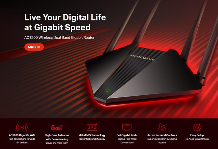 Ασύρματος δρομολογητής Gigabit MERCUSYS MR30G, Wi-Fi 1200Mbps AC1200, Έκδ. 1.0 - Image 2