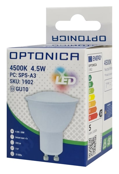 OPTONICA LED λάμπα spot 1902, 4.5W, 4500K, GU10, 320lm - Image 2