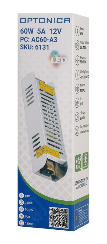 OPTONICA τροφοδοτικό LED καλωδιοταινίας 6131, 60W, 12V/5A - Image 3