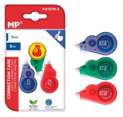 MP σετ διορθωτική ταινία PA137M-3, 5mm x 6m, μπλε/πράσινη/κόκκινη, 3τμχ