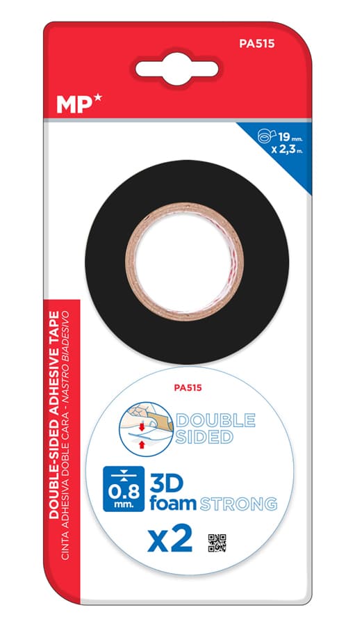 MP foam κολλητική ταινία διπλής όψεως PA515, 19mm, 2.3m, μαύρη, 2τμχ - Image 2