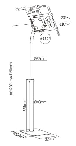 BRATECK βάση tablet δαπέδου PAD33-01, αντικλεπτική, 7.9-11", μαύρη - Image 7