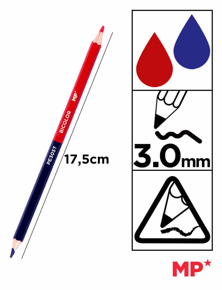 MP ξυλομπογιά με διπλή μύτη PE305T, 3mm μύτη, τρίγωνο, μπλε/κόκκινο, 3τμχ - Image 2