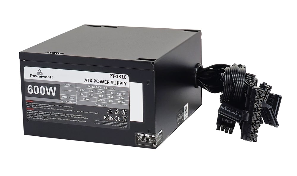 POWERTECH τροφοδοτικό PC PT-1310, 600W, ATX, 120mm Fan - Image 3