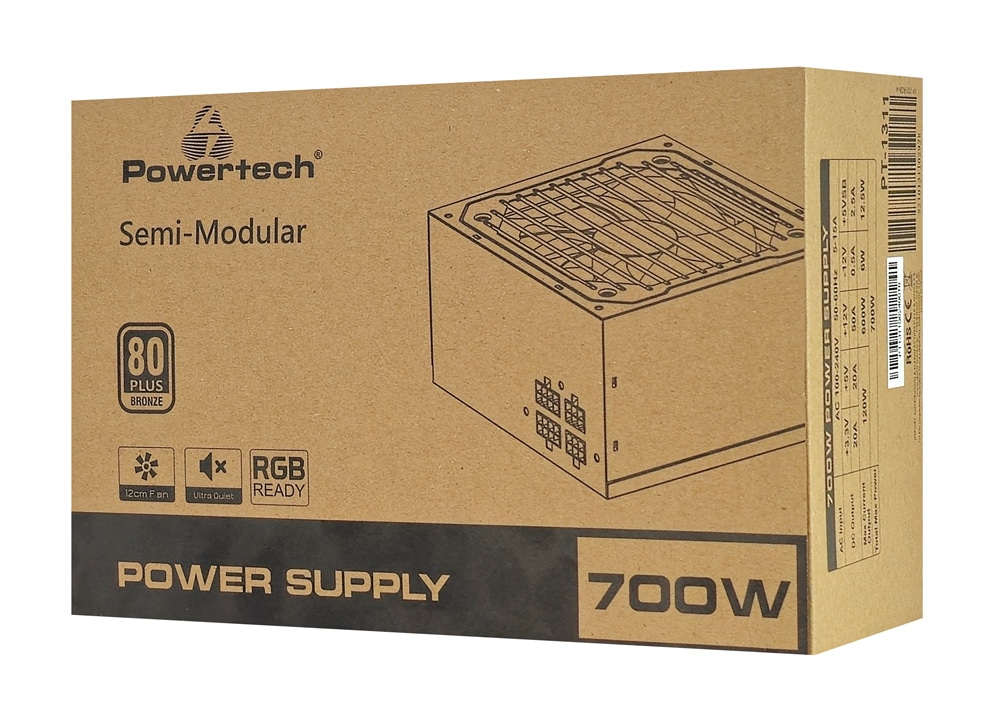 POWERTECH τροφοδοτικό PC PT-1311, 80PLUS Bronze, 700W, ATX, 120mm RGB Fan, Semi Modular - Image 9
