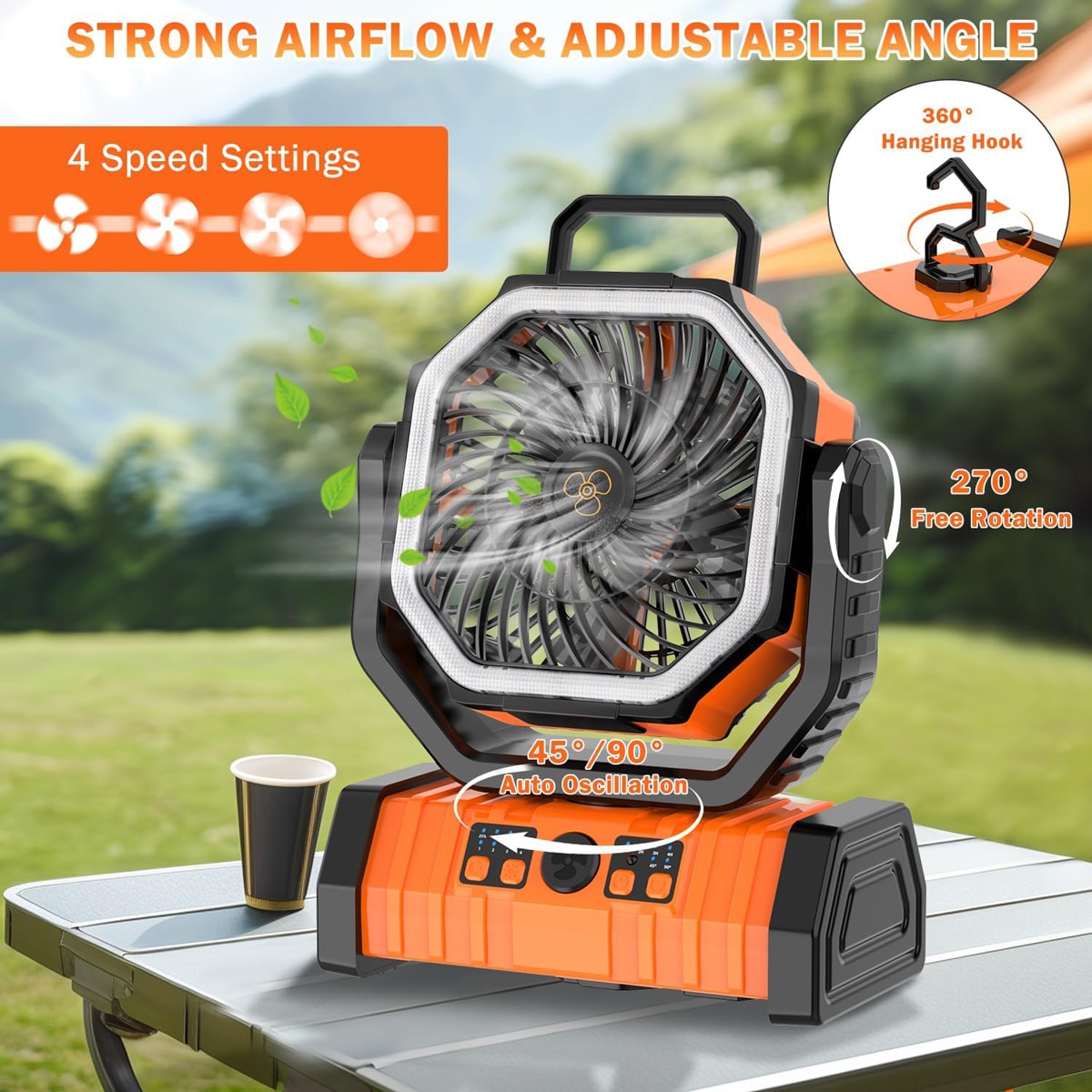 POWERTECH φορητός ανεμιστήρας PT-1430 με χειριστήριο, 20000mAh, πορτοκαλί - Image 3