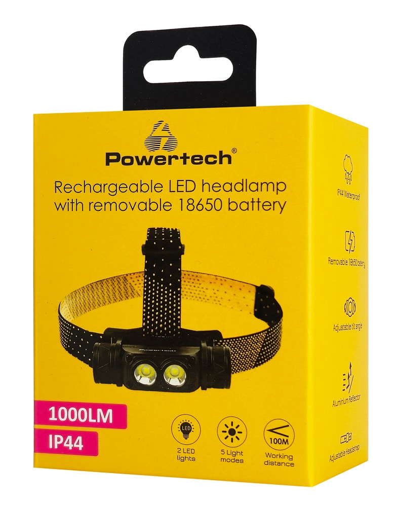 POWERTECH LED φακός κεφαλής PT-1549, επαναφορτιζόμενος, 1000lm, IP44, μαύρος - Image 4