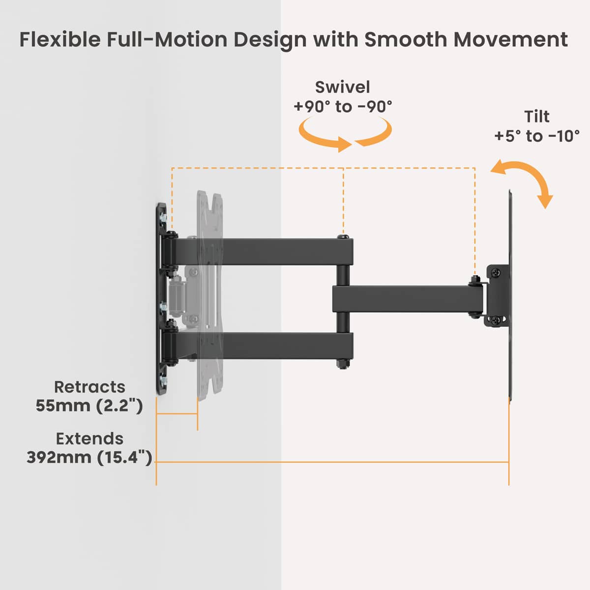 POWERTECH επιτοίχια βάση τηλεόρασης PT-1556, 23-43", έως 30kg, full motion - Image 2