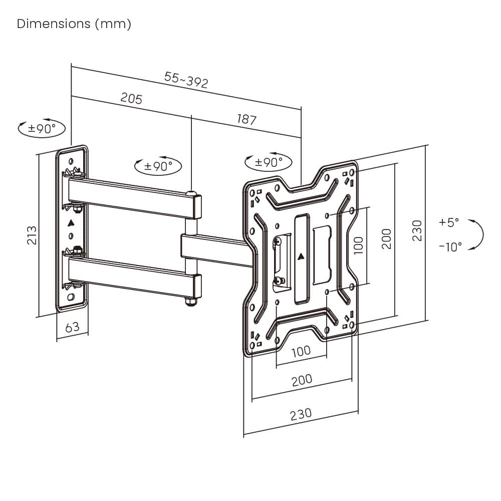 POWERTECH επιτοίχια βάση τηλεόρασης PT-1556, 23-43", έως 30kg, full motion - Image 5