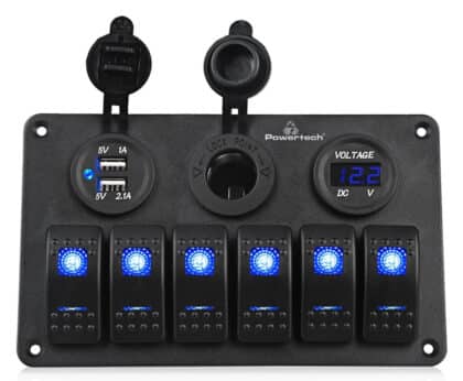 POWERTECH πάνελ σκαφών & οχημάτων PTL-020, πρίζα 12V/2x USB/6x διακόπτες