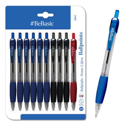 BEBASIC σετ στυλό διαρκείας ballpoint S065, 1mm μύτη, 14.5cm, μπλε/μαύρο/κόκκινο, 10τμχ
