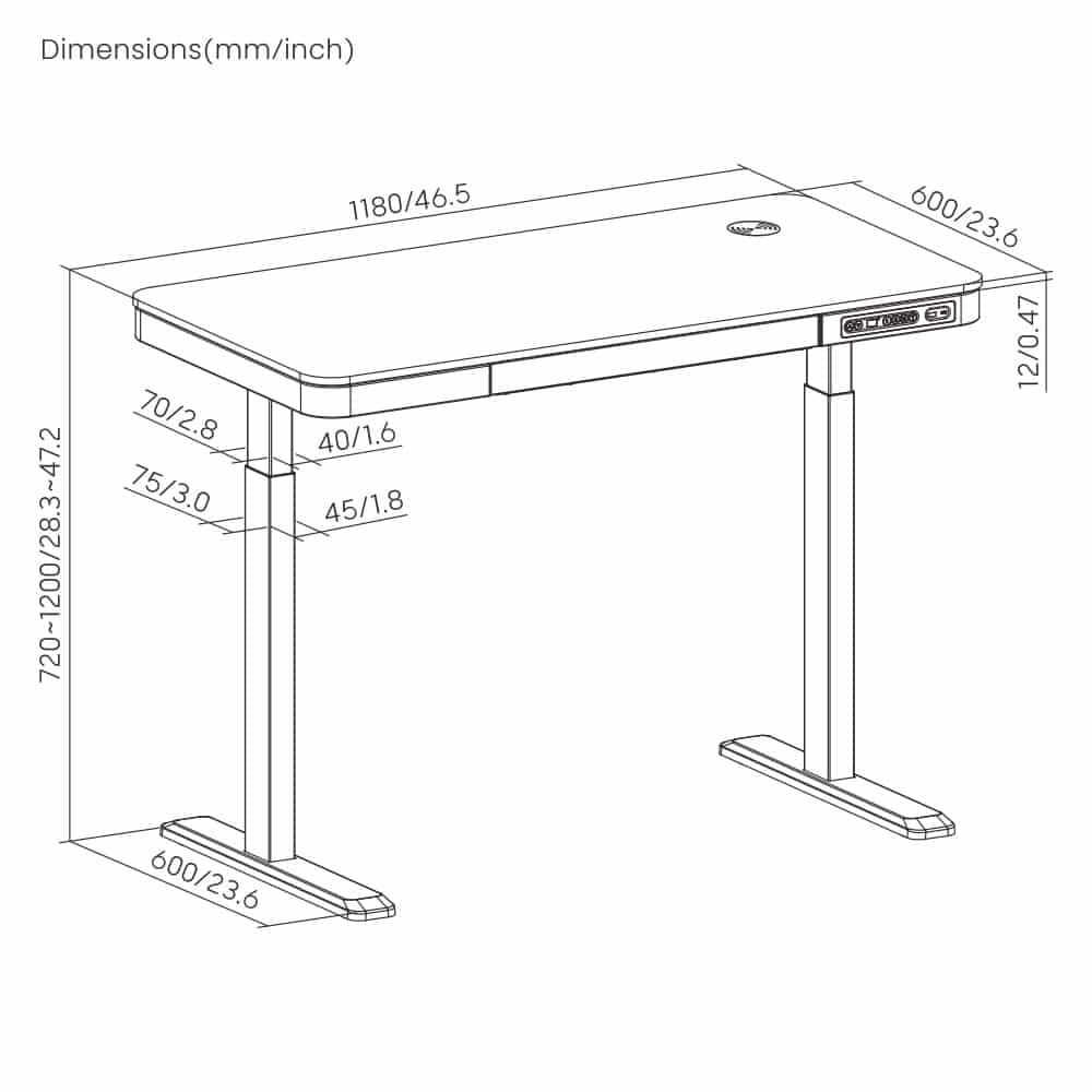 BRATECK ηλεκτρικό γραφείο S08-22DSWW με συρτάρι, 118x60x72~120cm, μαύρο - Image 8