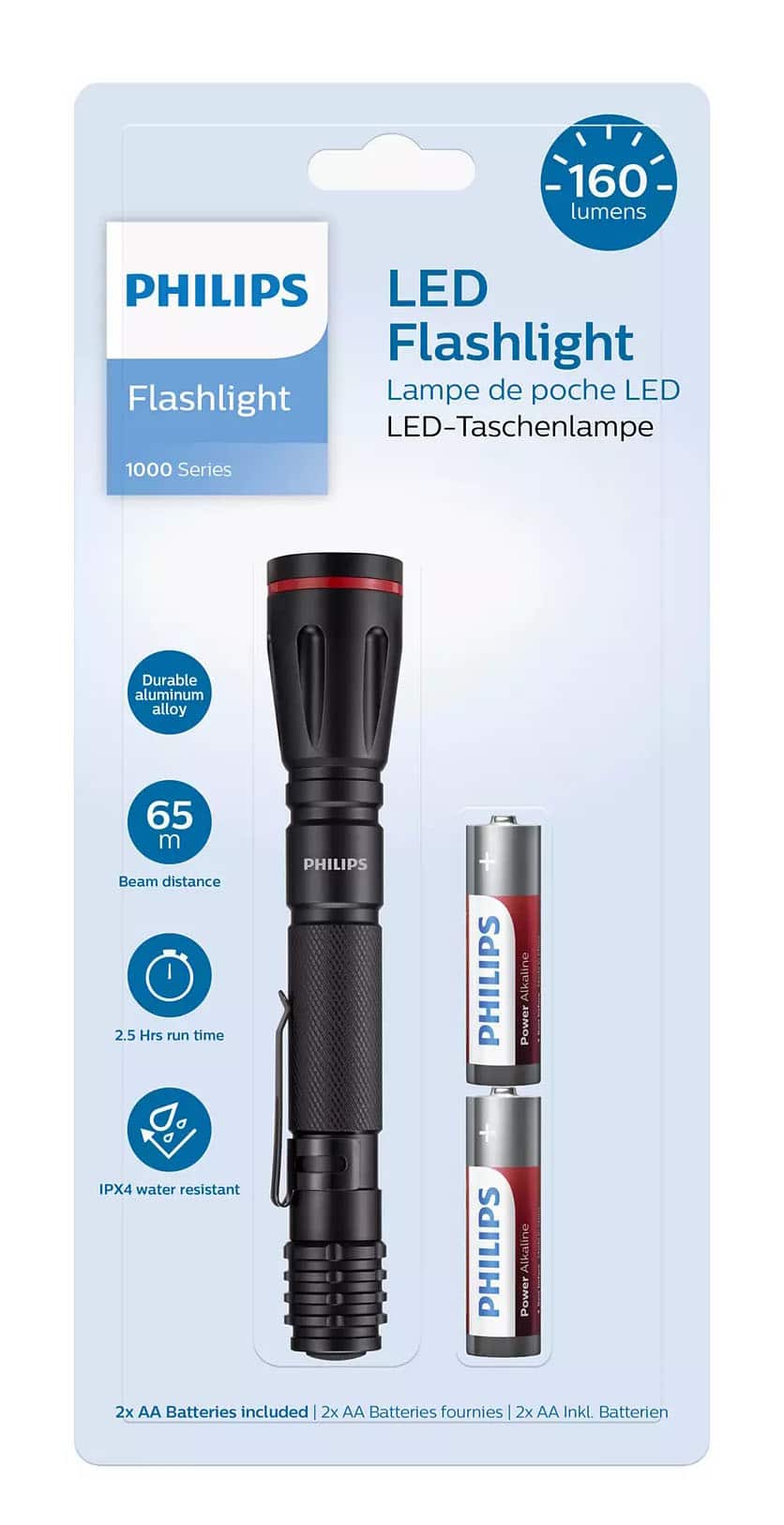 PHILIPS φορητός φακός LED SFL1001P-10, 1000 series, 160lm, μαύρος - Image 2