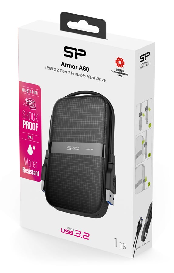 SILICON POWER εξωτερικός HDD Armor A60, 1TB, USB 3.2, μαύρος - Image 3