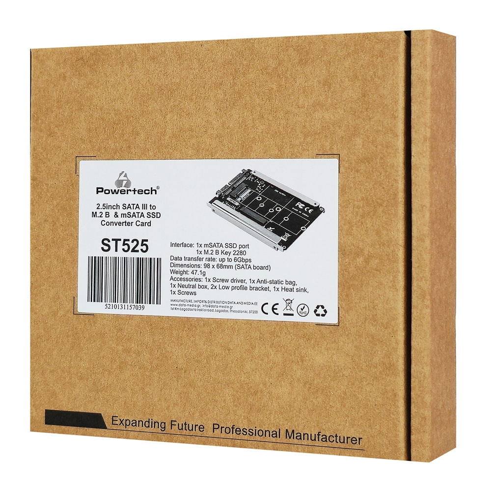POWERTECH κάρτα μετατροπής 2.5" SATA σε M.2 B & mSATA SSD ST525, 6Gbps - Image 3