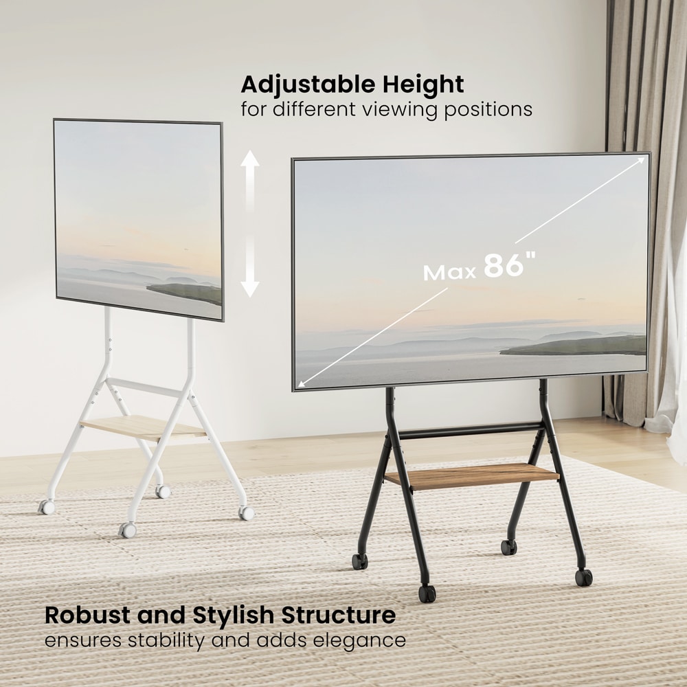 BRATECK βάση τηλεόρασης δαπέδου TTF13E-46FW, 37-86", έως 80kg, με ράφι & ροδάκια - Image 3