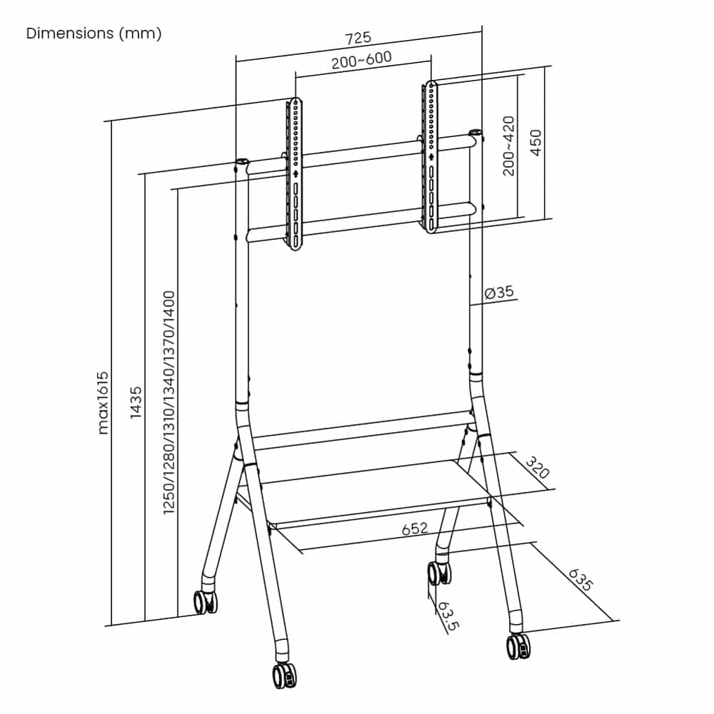 BRATECK βάση τηλεόρασης δαπέδου TTF13E-46FW, 37-86", έως 80kg, με ράφι & ροδάκια - Image 4