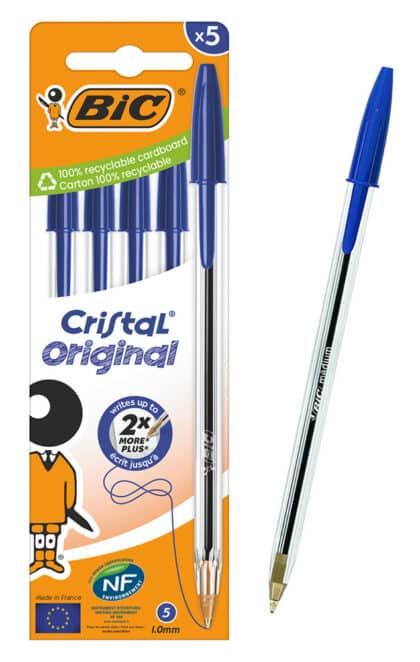 BIC στυλό διαρκείας ballpoint Cristal Original, 1mm μύτη, μπλε, 5τμχ