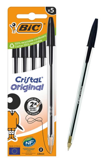 BIC στυλό διαρκείας ballpoint Cristal Original, 1mm μύτη, μαύρο, 5τμχ