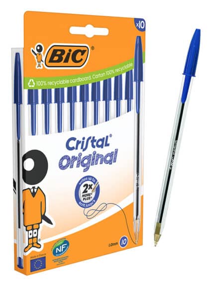 BIC στυλό διαρκείας ballpoint Cristal Original, 1mm μύτη, μπλε, 10τμχ
