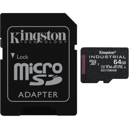 Κάρτα μνήμης microSDXC Kingston Industrial με προσαρμογέα, 64Gb, Κλάση 10 / UHS-1 U3 SDCIT2/64GB
