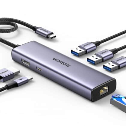 Διανομέας USB-C UGREEN CM512 (15598), 3 x USB-A 3.0 - 1 x USB-C - 1 x HDMI - 1 x RJ45, Γκρι